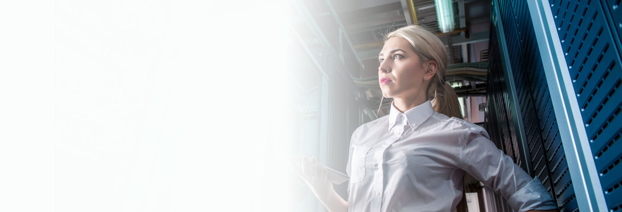 Female Inspecting Server Room